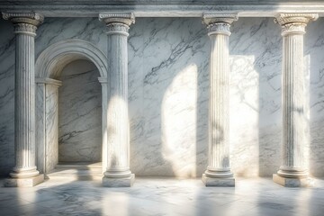 Obraz premium Elegant Marble Columns and Arches Showcasing Timeless Beauty in Soft Natural Light at Indoor Temple
