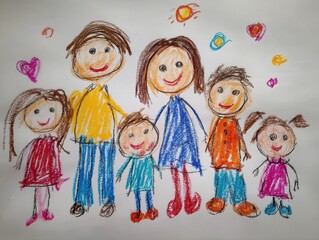 Family Portrait: A charming, hand-drawn illustration depicts a family united in love and warmth. The drawing style evokes a sense of innocent joy and familial connection.