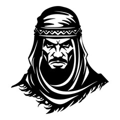 Minimal Flat Black Arabian Warrior Logo Silhouette Fighter Soldier Knight Swordsman Vector Illustration Artwork