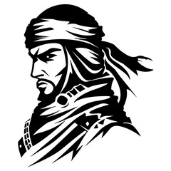 Historic Arabian Warrior Logo in Flat Black Silhouette Style for Fighter Soldier Knight Illustration Concepts