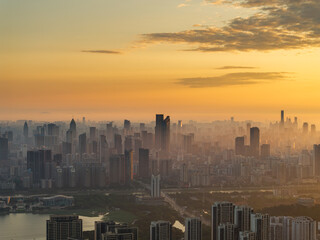 Fototapeta premium Wuhan Summer City Skyline Sunrise Scenery