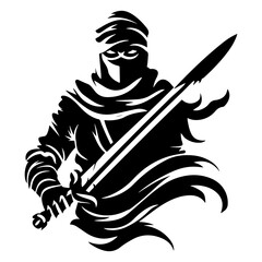 Arabian Warrior Fighter and Soldier Logo in Flat Black Silhouette Design Perfect for Knight and Battle Themes