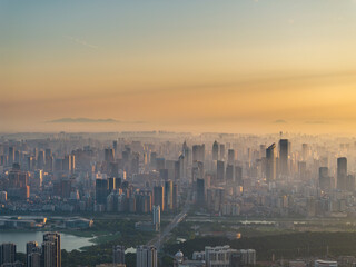 Fototapeta premium Wuhan Summer City Skyline Sunrise Scenery