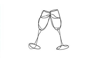 Two champagne flutes, one continuous line drawing