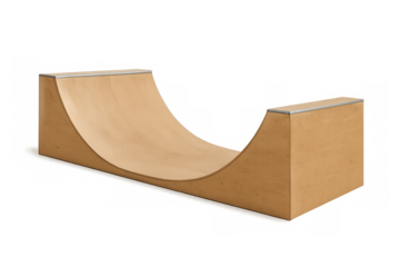 Wooden skateboard half-pipe ramp on transparent background
