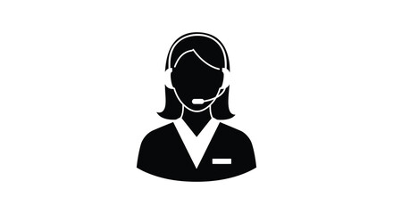 Woman with headset and microphone depicted in a flat style silhouette