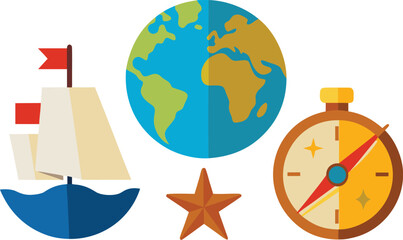 Columbus day vector bundle ships compass map star globe flat design elements eps vector