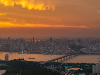 Wuhan Summer City Skyline Sunrise Scenery