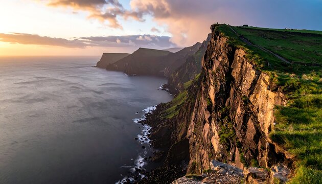 Dramatic coastal cliffs at sunrise