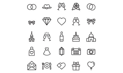 Wedding and Anniversary Icons | Celebration, Love, Cake, Rings, Gifts & Party Symbols
