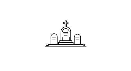 Obraz premium Cemetery icon with tombstones and cross in minimalist style 