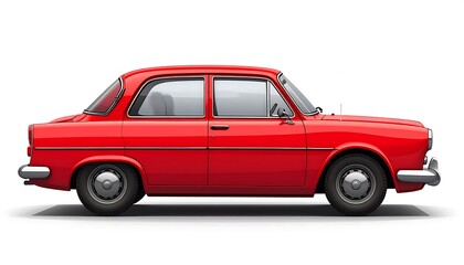 Classic red four-door sedan, side profile view