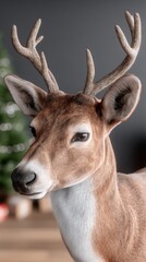 Realistic deer head decoration with antlers for winter season celebration indoors