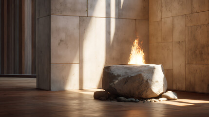 Eternal Flame Burning in a Stone Vessel Indoors