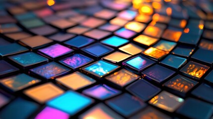 Glowing abstract mosaic tiles with vibrant hues for creative artwork and wallpaper