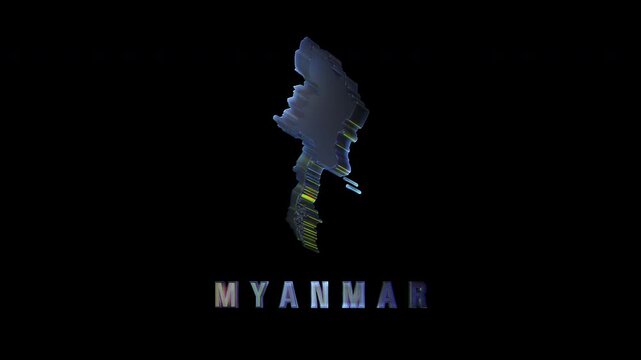 Glitching hologram of myanmar map on black background