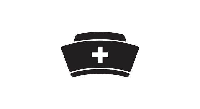 Classic nurse hat with a white cross simple black illustration silhouette