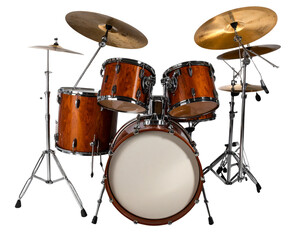 Vintage Wooden Drum Kit with Cymbals and Studio Spotlight