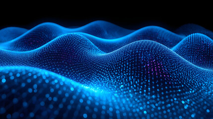 Fototapeta premium Blue abstract digital wave made of glowing particles, futuristic technology background, big data visualization
