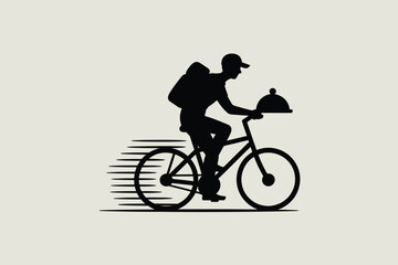 Fototapeta premium Silhouette of a food delivery person riding a bicycle with a covered dish