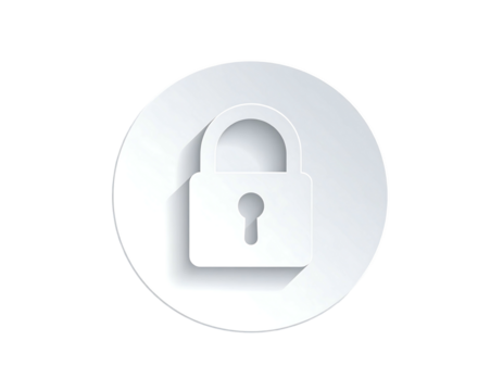 White circle with embossed padlock, subtle shadow, simple design, security concept