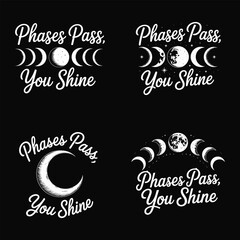 Moon phases text design crescent moon full moon