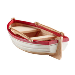 Miniature wooden rowboat, red and white