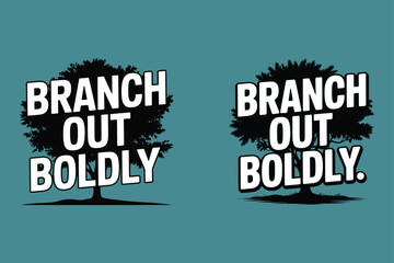 Black tree silhouette with bold white text vector