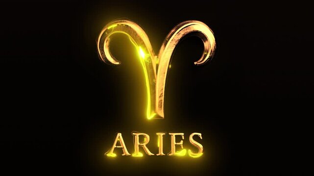 Golden aries zodiac sign appearing on black background