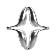 Y2K chrome 3d star shaped symbol with curved metallic form