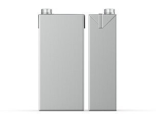 Silver foiling metallic carton pack template for juice, milk and other beverages, 3d illustration