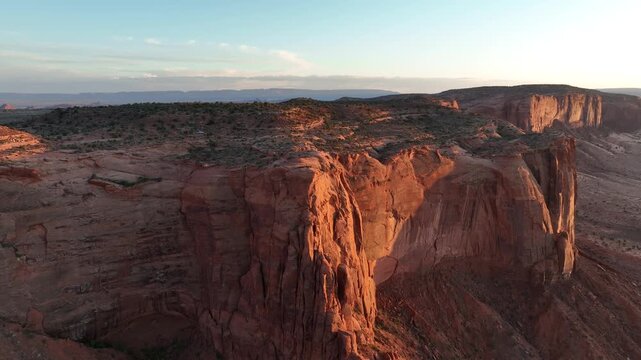 Cinematic aerial video of Monument valley during golden hour, in Arizona, USA