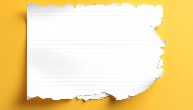Piece of yellow torn edges paper ripped. White notepaper journal sticker.