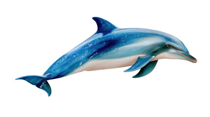 Fototapeta premium Ocean's Grace: A mesmerizing dolphin, its sleek body shimmering with iridescent hues, glides effortlessly through the depths of the ocean. A celebration of the ocean's enchanting marine life.