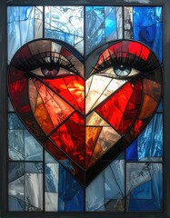 Fototapeta premium Stained glass heart with eyes