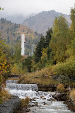 Almaty Kazakhstan mountains, fog, Medeu