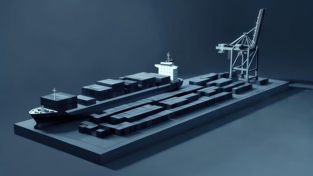 Modern cargo ship and crane efficiently load containers at a bustling port for global trade and logistics operations