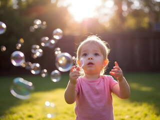 Child blowing soap bubbles