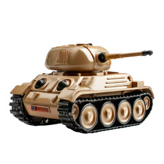 Beige toy tank, side view, isolated