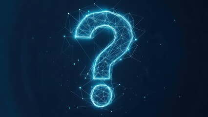 Illuminated digital question mark formed by glowing geometric network, symbolizing inquiry and modern innovation.