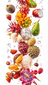 Mixed exotic fruits splash vertical