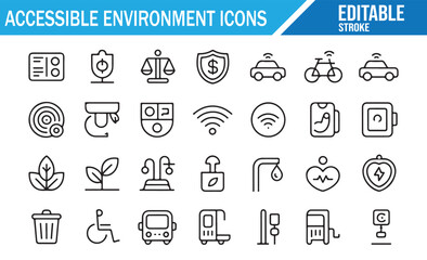 Accessibility Signage Icons – Restroom, Hearing, Crosswalk – Vector