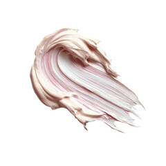 Creamy, light beige and white cosmetic product smudged, swirled, and streaked on a black background