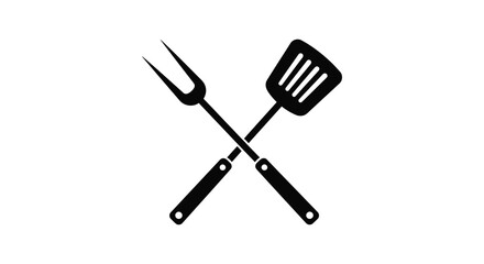 Black fork and spatula crossed simple kitchen tools silhouette