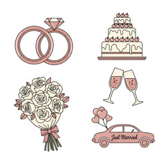 Wedding icon set, graphic elements for wedding design, isolated on white background