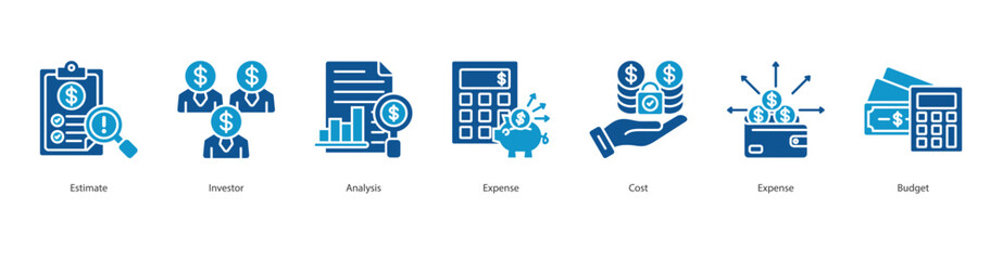 Capital Growth Planning color banner web icon set vector illustration concept with icon of estimate, investor, analysis, expense, cost, expense, budget
