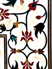 Parchin Kari design inlay with semi-precious stones in marble