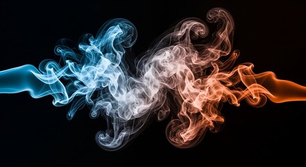 Ethereal Smoke Streams in Opposing Colors on a Dark Backdrop Creates Visual Depth