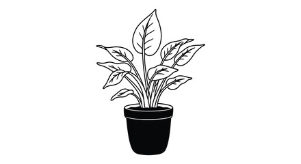 Simple black and white illustration of a potted plant minimalist silhouette
