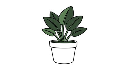 Simple drawing of a potted plant with dark leaves a clean silhouette